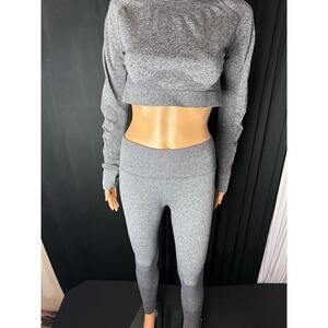 Unbranded 2 pc gym workout outfit leggings and long sleeve crop top large gray